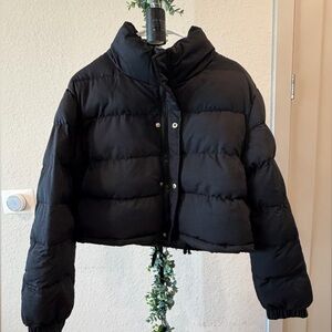 SHEIN Classic Black Cropped Puffer Jacket